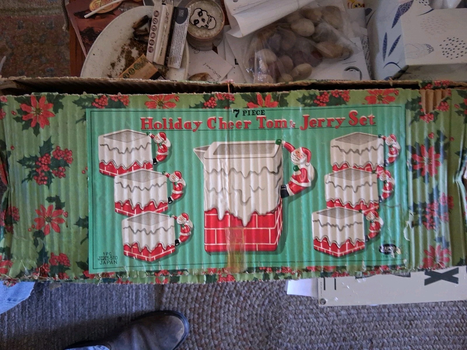 Vintage Napco 7 Piece Santa Cheer Tom & Jerry Set Santa Claus Handles With Box Vintage Napco 7 Piece Santa Cheer Tom & Jerry Set Santa Claus Handles With Box