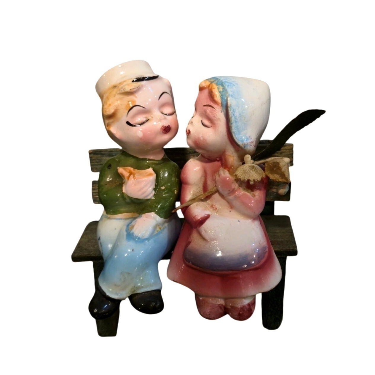 Vintage Japan Salt and Pepper Shakers Dutch Kissing Couple on Bench MCM S&P Vintage Japan Salt and Pepper Shakers Dutch Kissing Couple on Bench MCM S&P