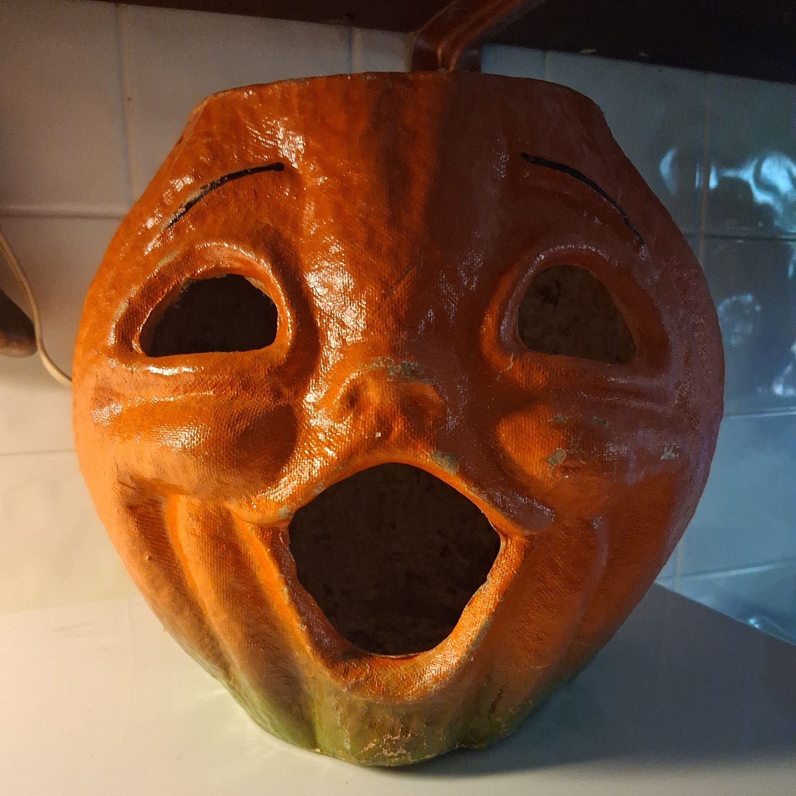 Vtg Halloween Papier Paper Mache 7.5" Choir Boy Pumpkin Candy Bucket Lantern GRT Vtg Halloween Papier Paper Mache 7.5" Choir Boy Pumpkin Candy Bucket Lantern GRT