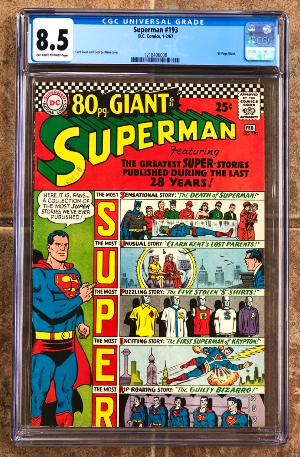 Vintage 1967 SUPERMAN #193 DC-National Curt Swan CGC 8.5 OW/W Pages