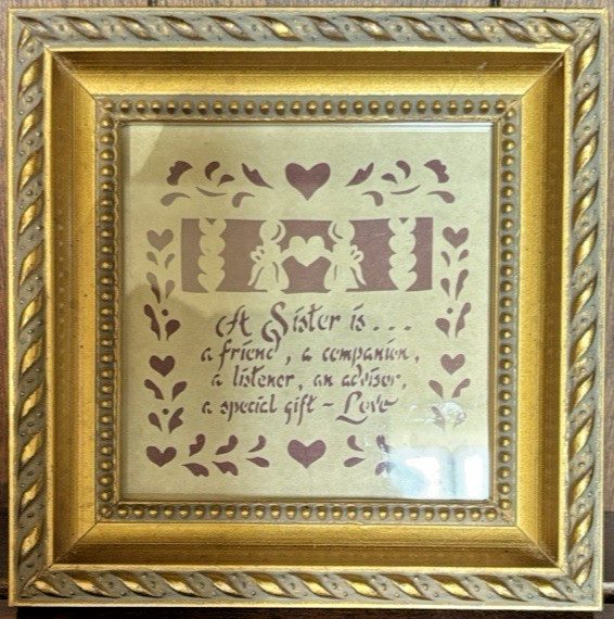 Signed VTG Original Scissor Cuts ART SCHERENSCHNITTE “A Sister is…” WOOD Frame
