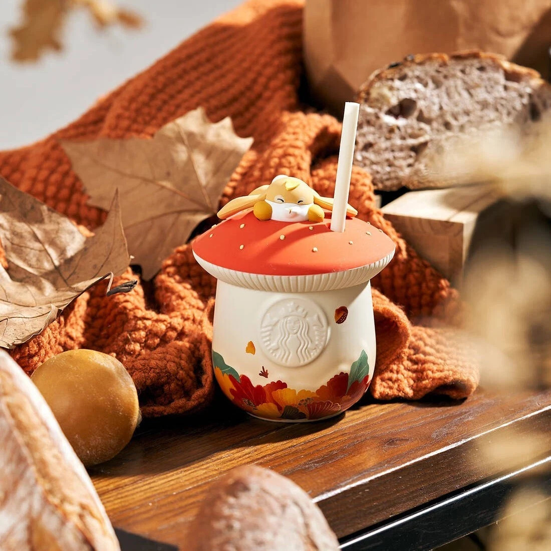 New China Starbucks 2022 Autumn Lazy Bunny Mushroom Shape 12oz Ceramic Straw Cup New China Starbucks 2022 Autumn Lazy Bunny Mushroom Shape 12oz Ceramic Straw Cup