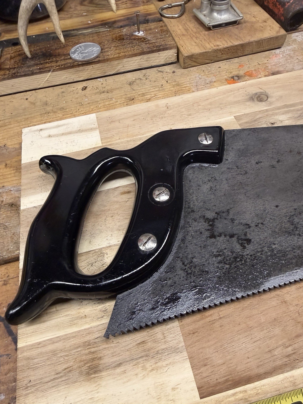 Vintage Disston Keystone 26” Hand Saw USA Antique Woodworking Tool Black Handle Vintage Disston Keystone 26” Hand Saw USA Antique Woodworking Tool Black Handle