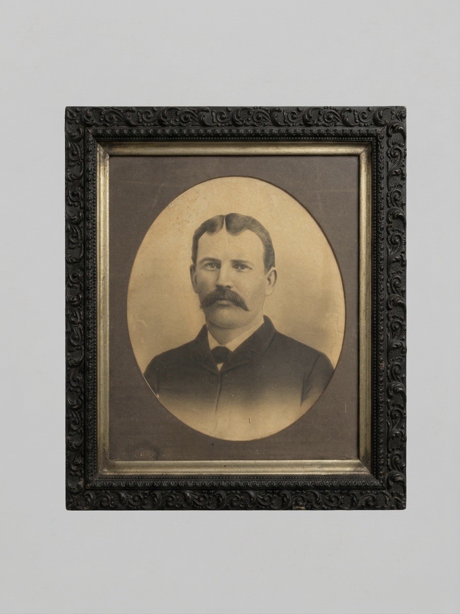 Antique Charcoal Portrait Crayon Enlargement Man With Mustache Ornate Frame Antique Charcoal Portrait Crayon Enlargement Man With Mustache Ornate Frame
