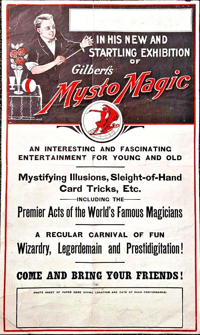 Antique 1917 Add Poster for Gilbert's Mysto-Magic from the Magic Act Kit Antique 1917 Add Poster for Gilbert's Mysto-Magic from the Magic Act Kit