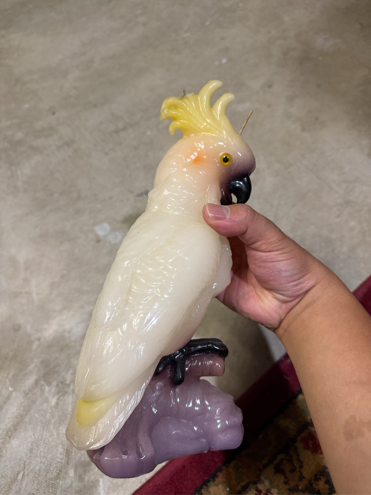 Large Cockatoo Parrot Figural Wax Candle Tropical Bird Perched on Branch Large Cockatoo Parrot Figural Wax Candle Tropical Bird Perched on Branch