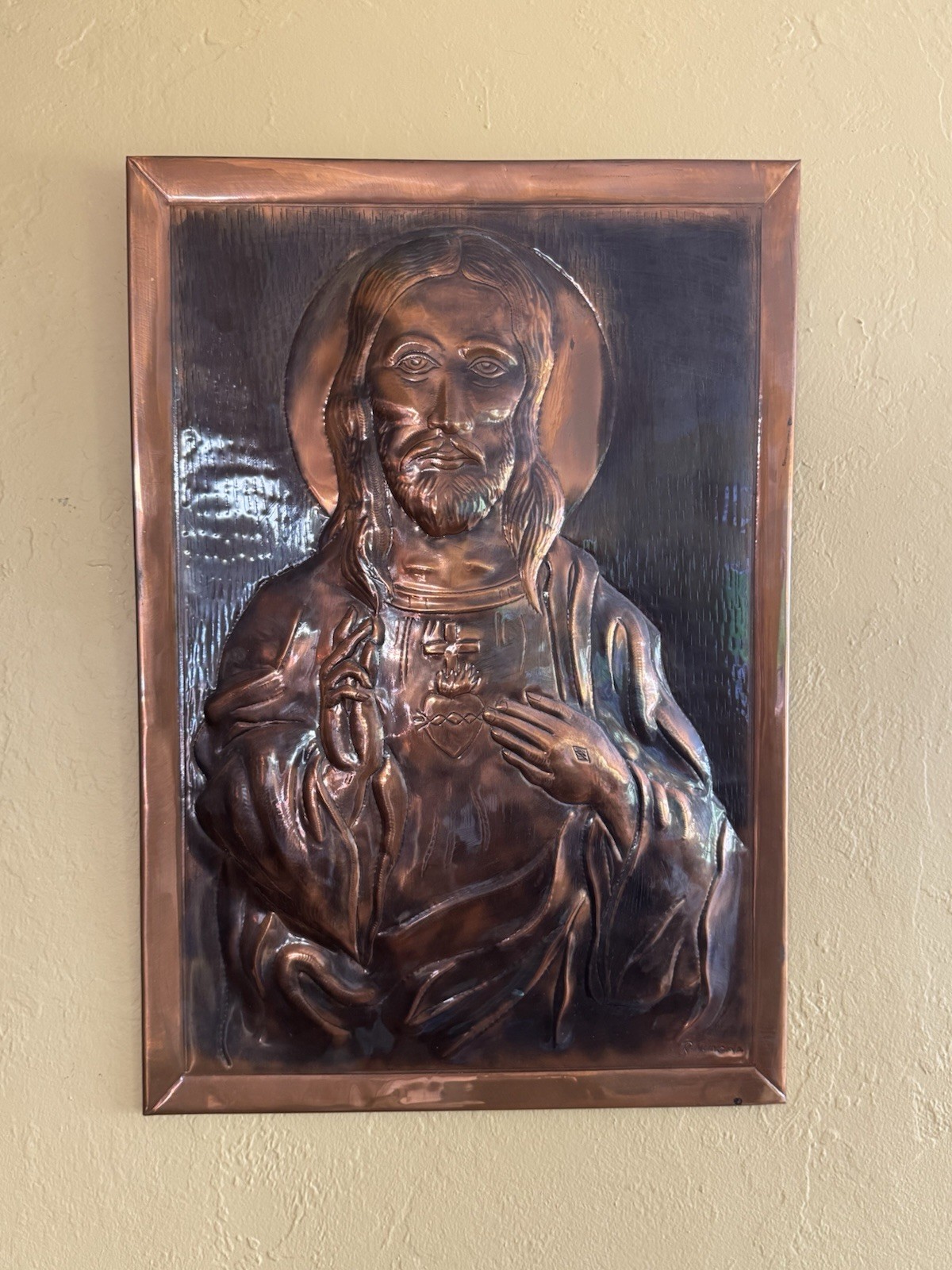 VTG 1960’s High-Relief Copper Repousse Large Wall Plaque of Jesus - R. Mungal VTG 1960’s High-Relief Copper Repousse Large Wall Plaque of Jesus - R. Mungal