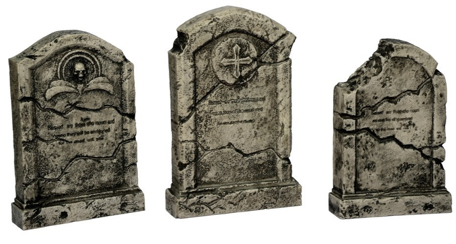 3 Piece Set 18" Gray Blow Molded Tombstone Yard Stakes Spooky Halloween Decor 3 Piece Set 18" Gray Blow Molded Tombstone Yard Stakes Spooky Halloween Decor