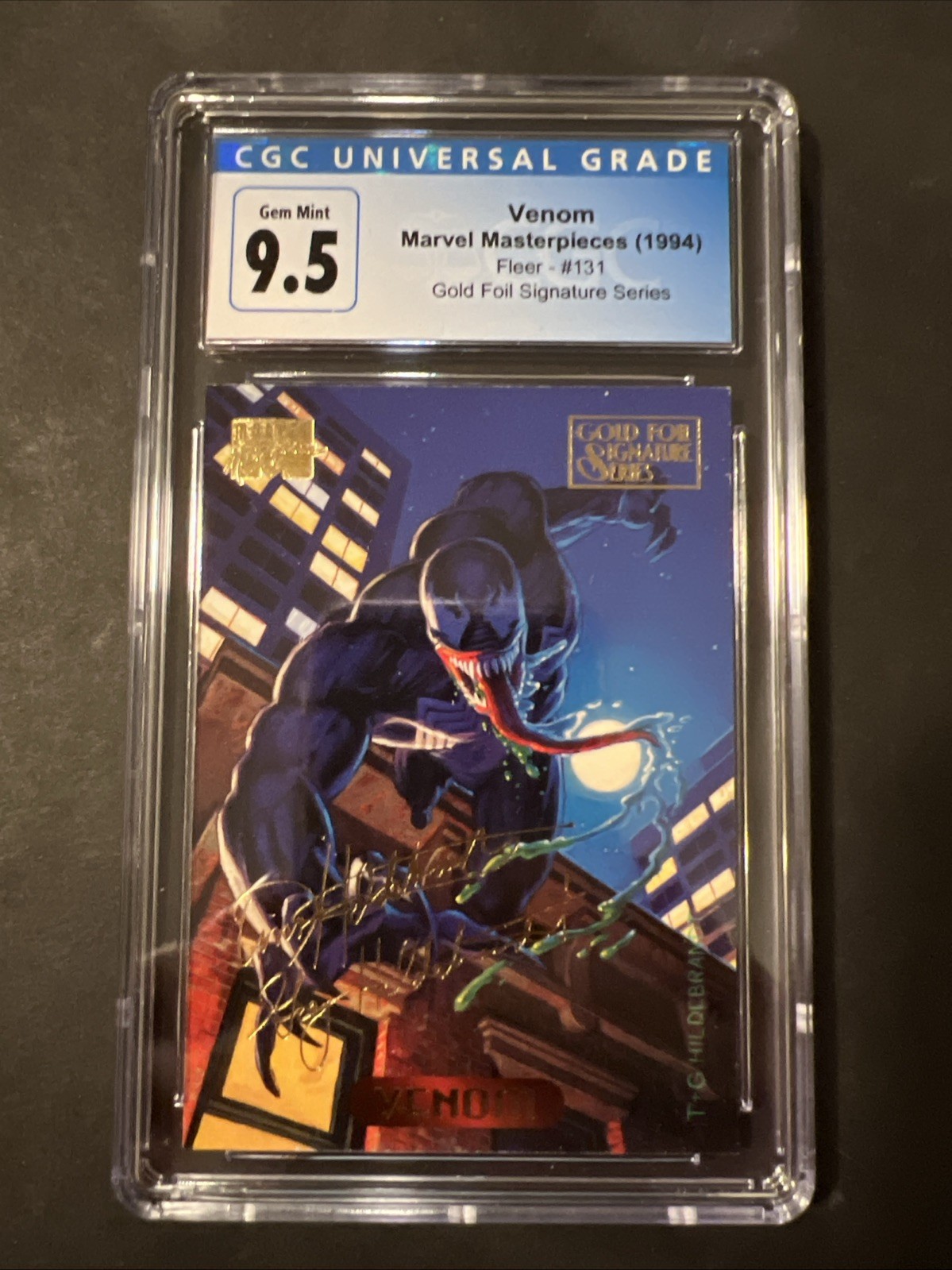 1994 Fleer Marvel Masterpieces Gold Foil Signature Series Venom #131 Cgc 9.5 1994 Fleer Marvel Masterpieces Gold Foil Signature Series Venom #131 Cgc 9.5