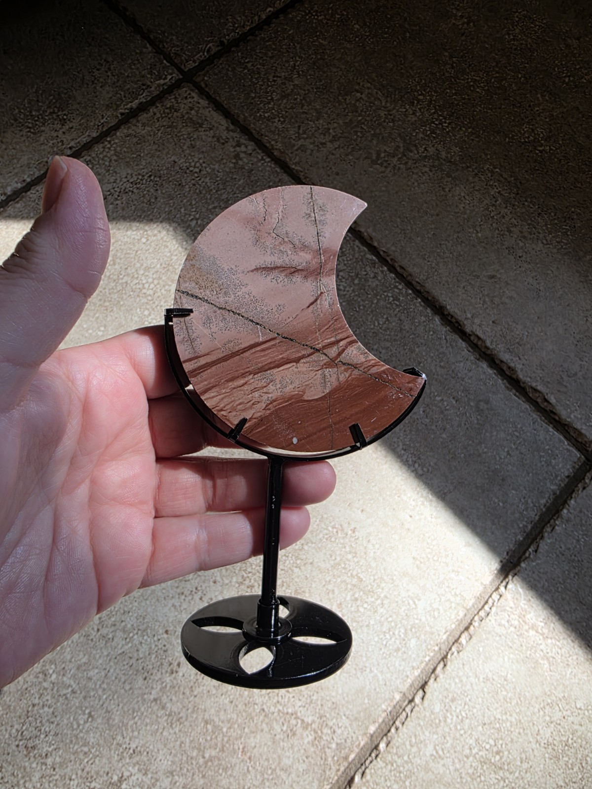 Red/Pink Picture Jasper Moon w/ Black Metal Display Stand Red/Pink Picture Jasper Moon w/ Black Metal Display Stand