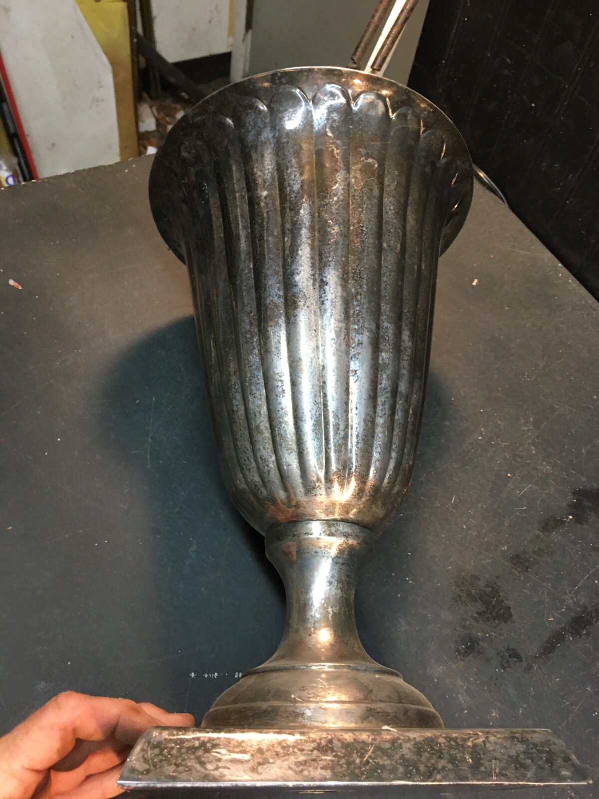 Vtg Brass Bronze Cemetery Flower Vase Urn 14.5in tall x 9.5in Wide