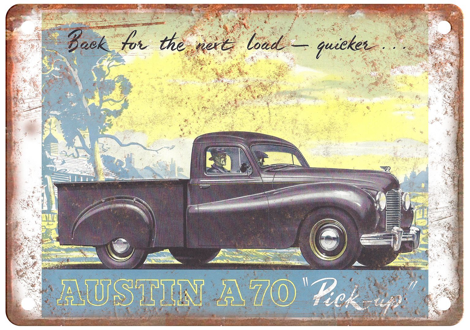 Vintage Austin A70 Pick-up Auto Ad Reproduction Retro Look Metal Sign A1374
