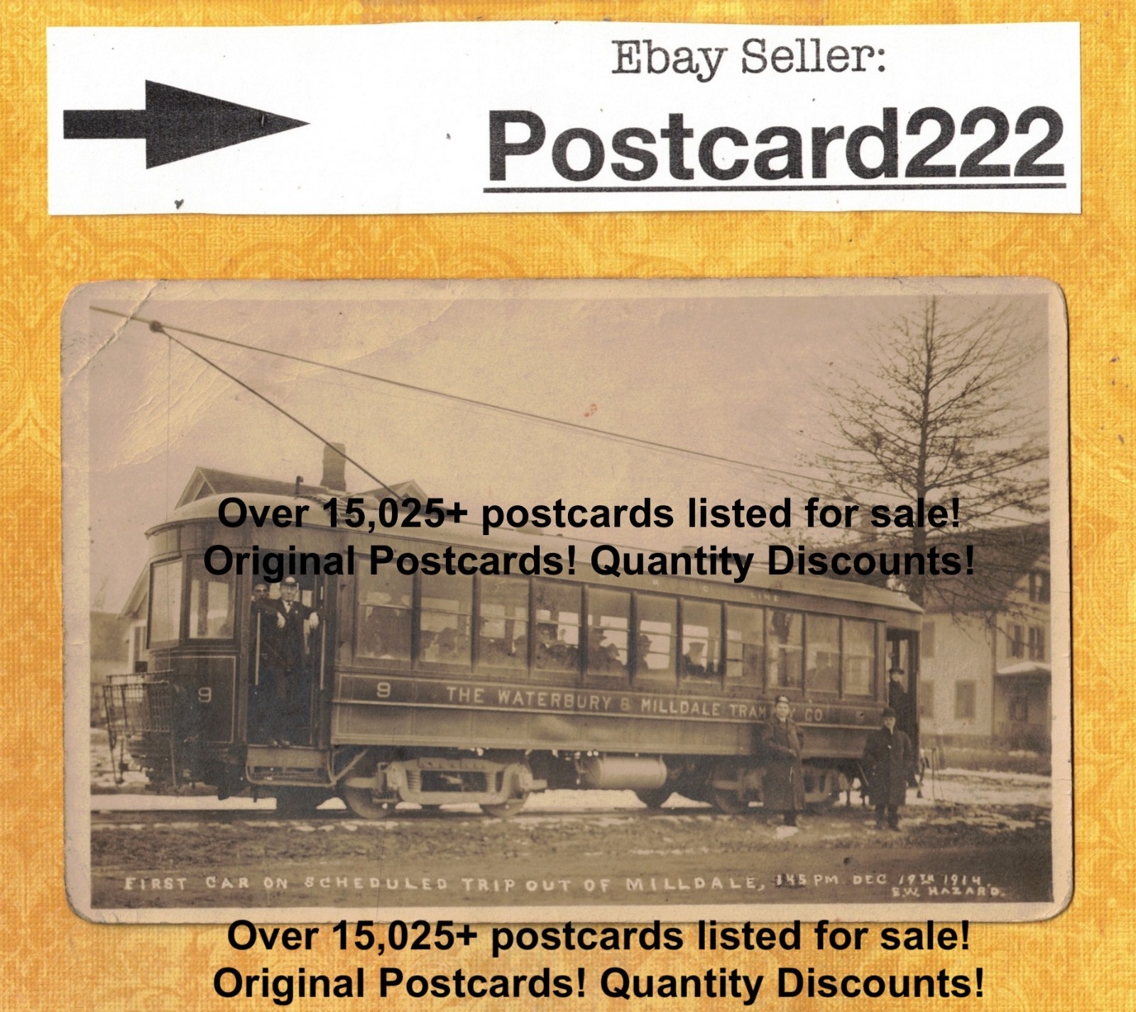 CT Milldale Waterbury 1914 antique RPPC postcard first car tram trolley Conn