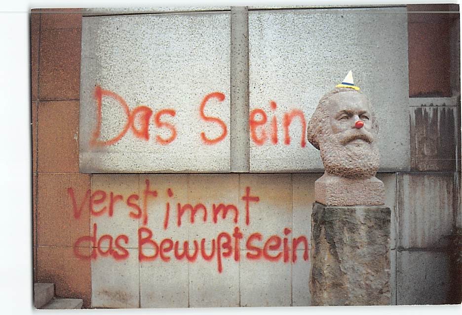 Postcard Satirical Photo of a Karl Marx Bust Adorned with a Clown Nose Postcard Satirical Photo of a Karl Marx Bust Adorned with a Clown Nose