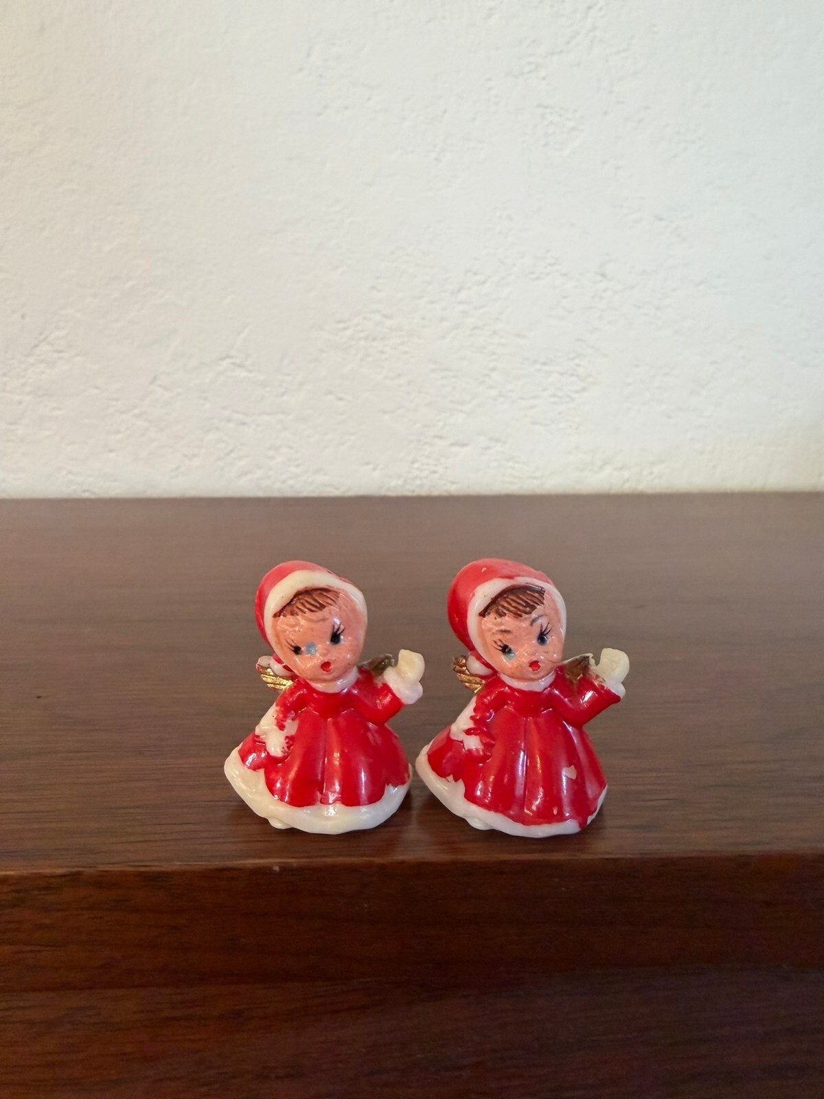 Vintage 1950s MCM Kitschy Christmas Angel Figurines Red Gold Pair Japan Style Vintage 1950s MCM Kitschy Christmas Angel Figurines Red Gold Pair Japan Style