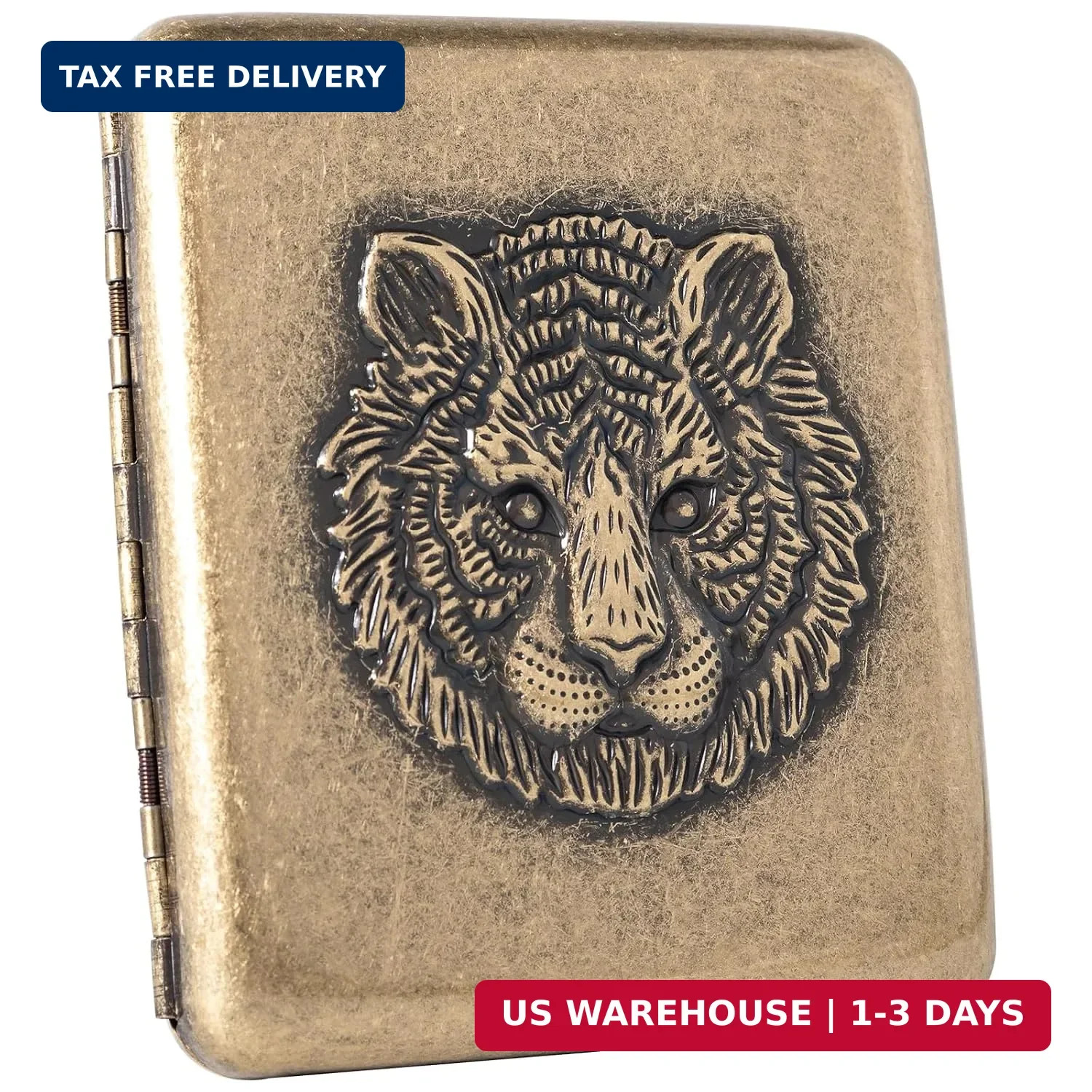 Vintage Cigarette case, Metal Plated Copper 18-20 Capacity Surface Relief Tiger. Vintage Cigarette case, Metal Plated Copper 18-20 Capacity Surface Relief Tiger.