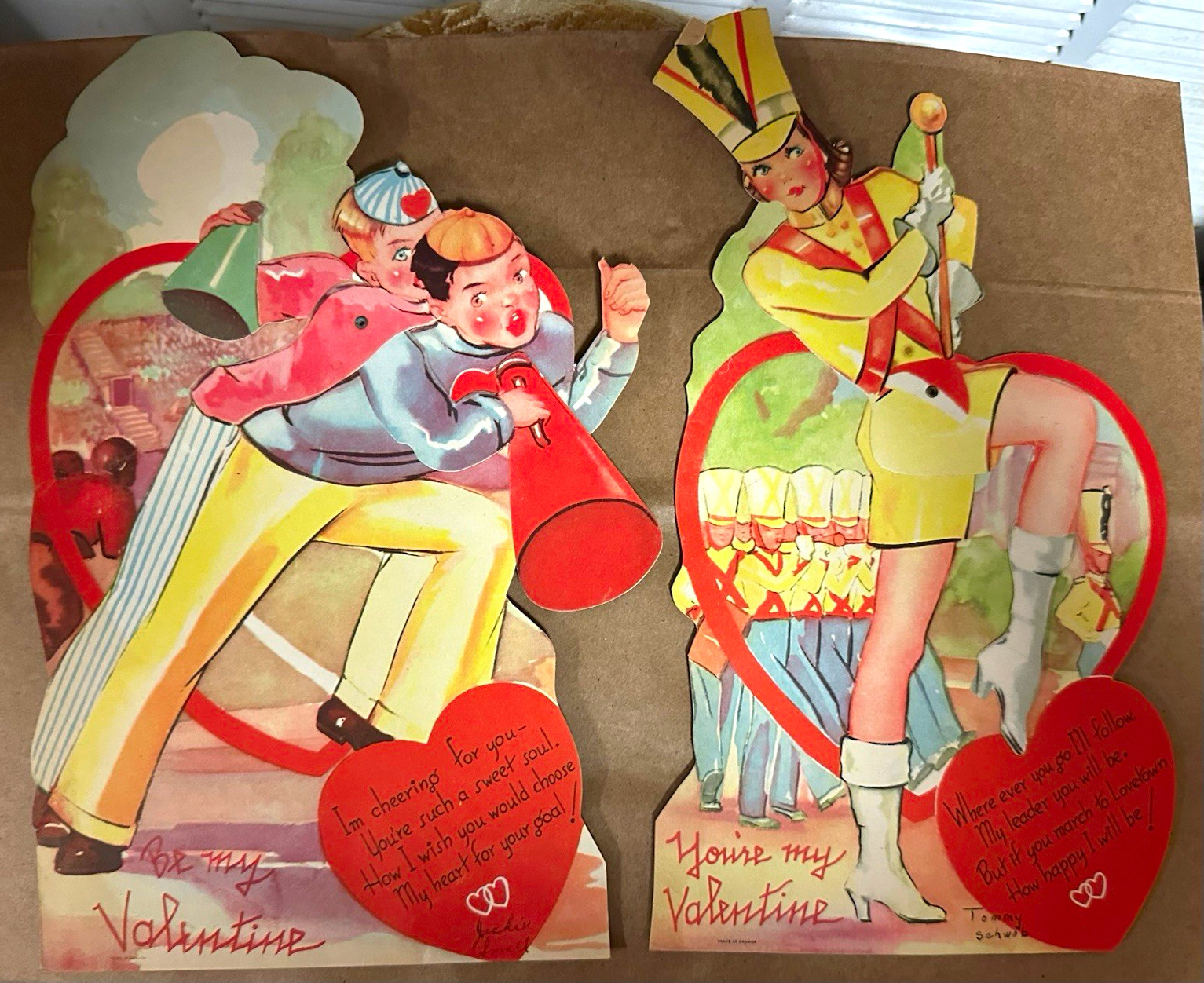 Vintage Valentine’s Day Card Cutouts Lot, 2 Pieces