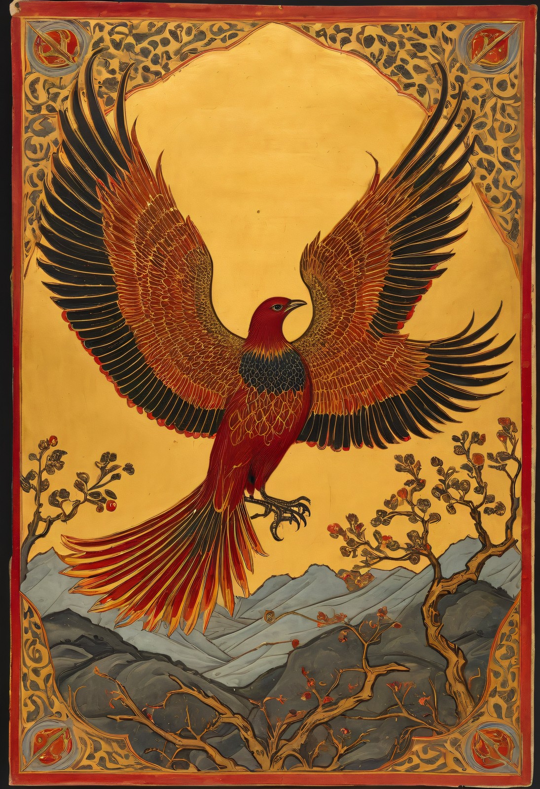 Phoenix Rising in Flame - Illuminated Bestiary Wall Art Print Phoenix Rising in Flame - Illuminated Bestiary Wall Art Print