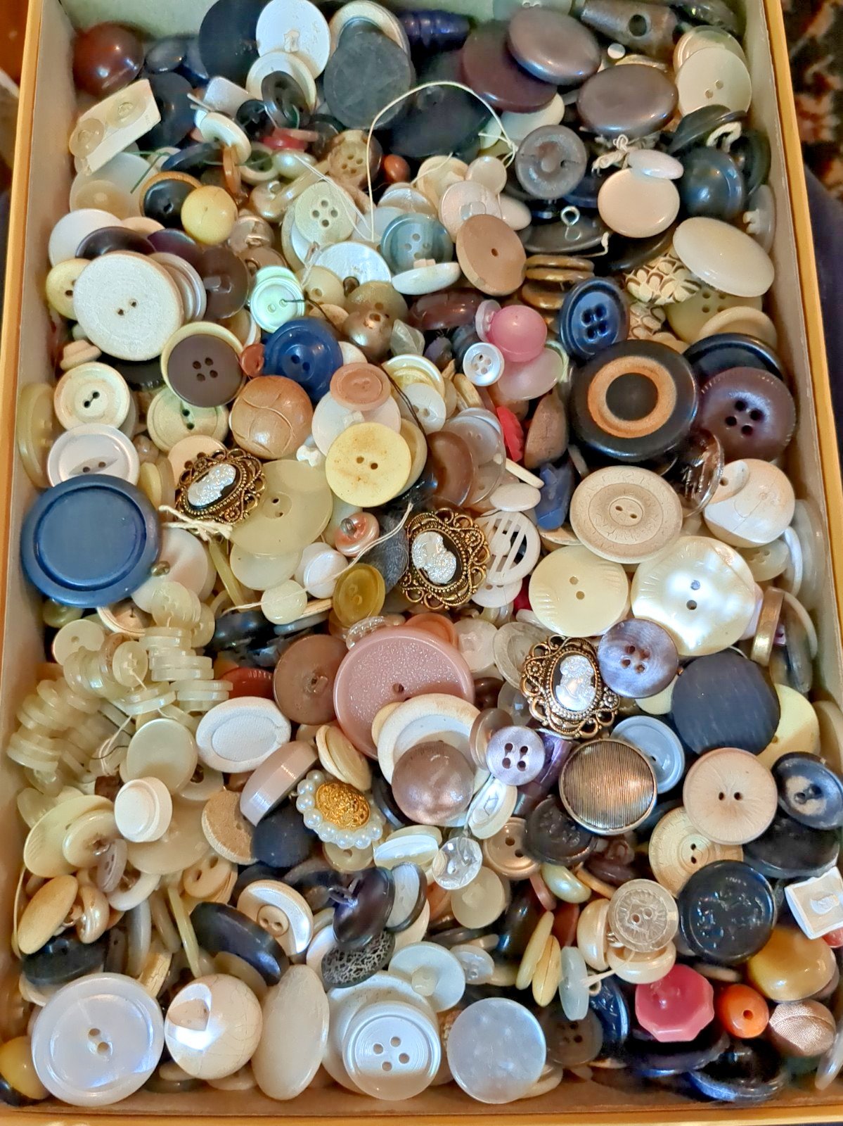 Old Cardboard Stationery Box Filled With Old Buttons Mixed Lot Old Cardboard Stationery Box Filled With Old Buttons Mixed Lot