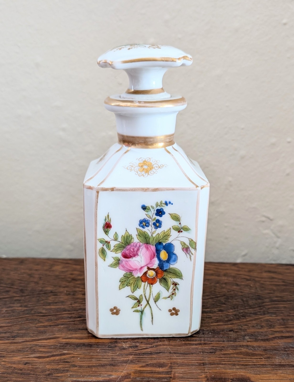 Antique French Porcelain Old Paris Floral Gilded Cologne Bottle Vintage Cosmetic