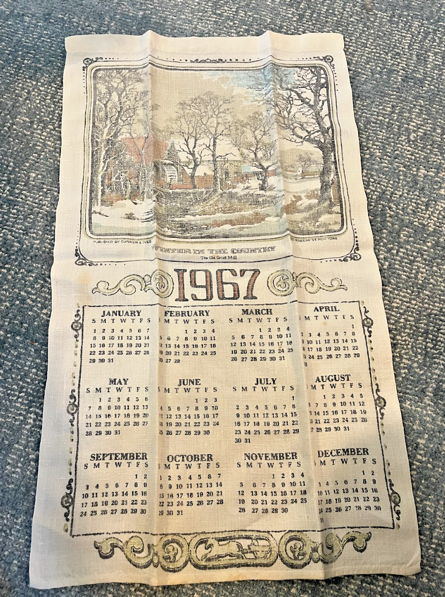 COOL Vintage 1967 Winter in the Cemetery Calendar Printed Linen Tea Towel