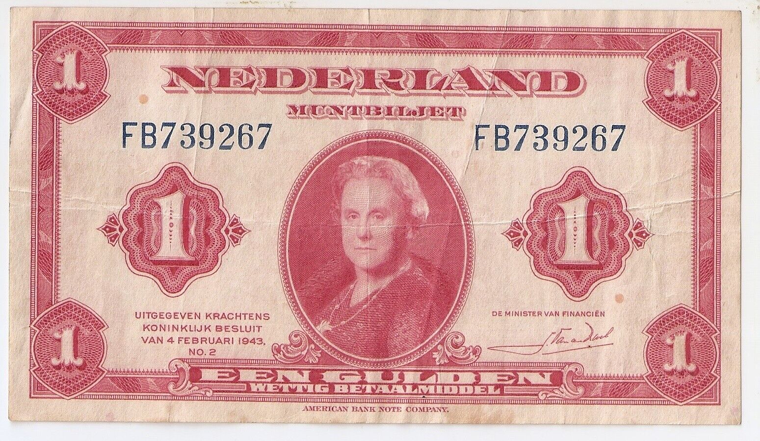 Netherlands 1  gulden 1943 High grade