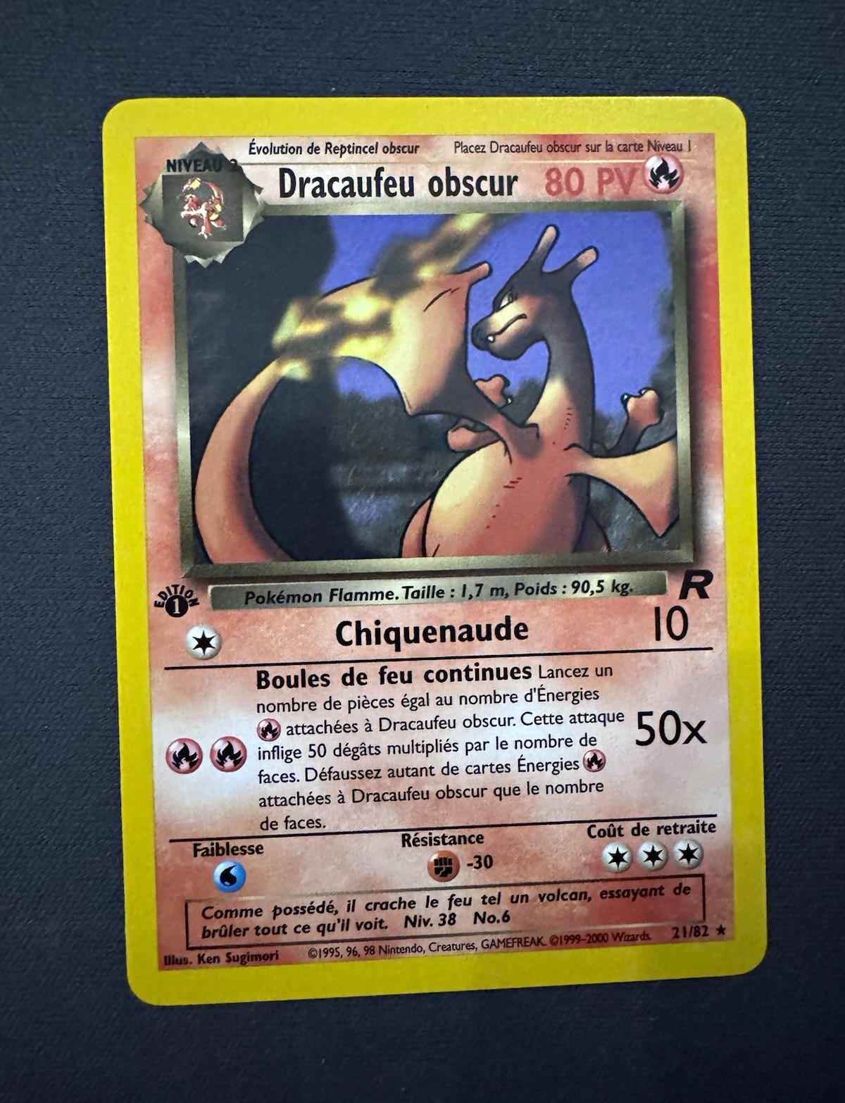 Pokémon TCG Team Rocket Dark Charizard 21/82 French 1st Edition Holo Rare 2000 Pokémon TCG Team Rocket Dark Charizard 21/82 French 1st Edition Holo Rare 2000