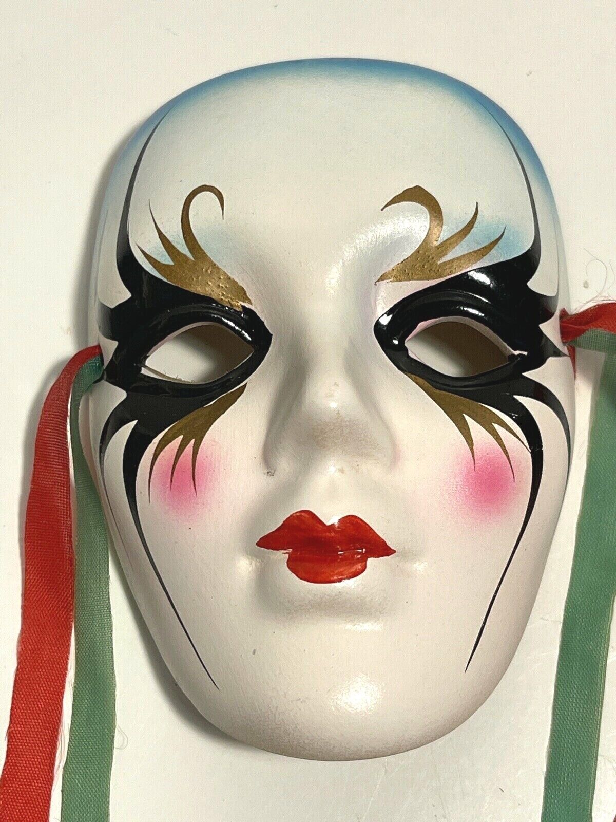 Ceramic Hand Painted Mask Wall Decor with Ribbon Hanger