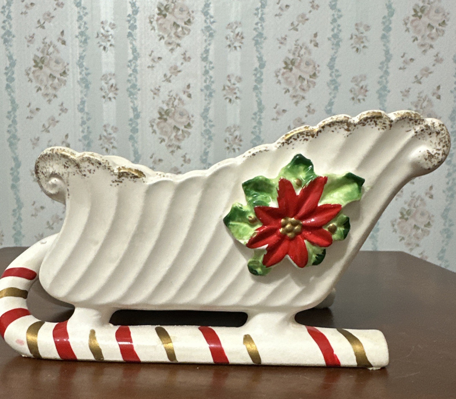 Vintage Napcoware X-6445 Christmas Sleigh Planter W/Poinsettias Japan 1950’s Vintage Napcoware X-6445 Christmas Sleigh Planter W/Poinsettias Japan 1950’s