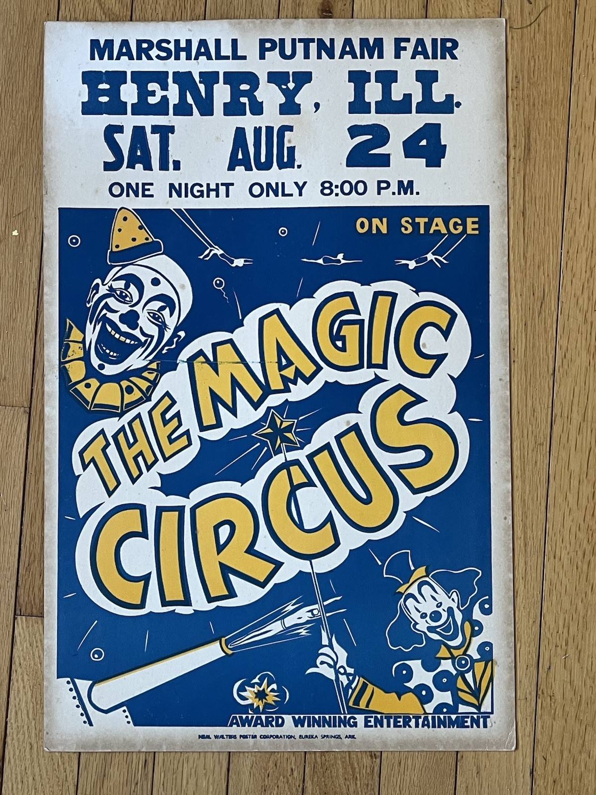 Vintage 1963 Marshall-Putnam Fair The Magic Circus Poster Creepy Clown Henry IL Vintage 1963 Marshall-Putnam Fair The Magic Circus Poster Creepy Clown Henry IL