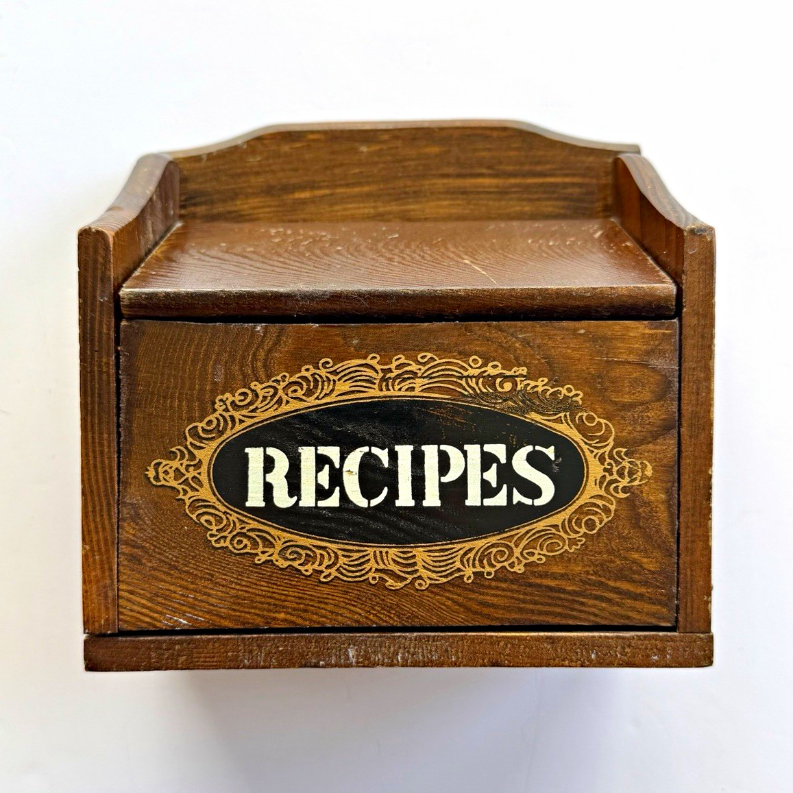 Vintage Wood Wall Mount Recipe Box w/ Hinged Lid, Farmhouse / Cottage, 6x6x3