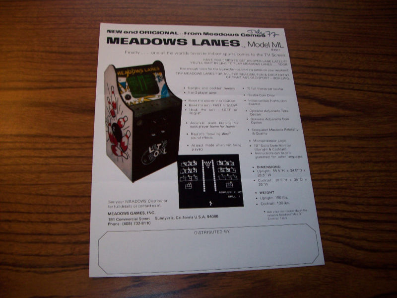 MEADOWS LANES ORIGINAL VIDEO GAME FLYER Vintage Retro Promo Art 1977 MEADOWS LANES ORIGINAL VIDEO GAME FLYER Vintage Retro Promo Art 1977