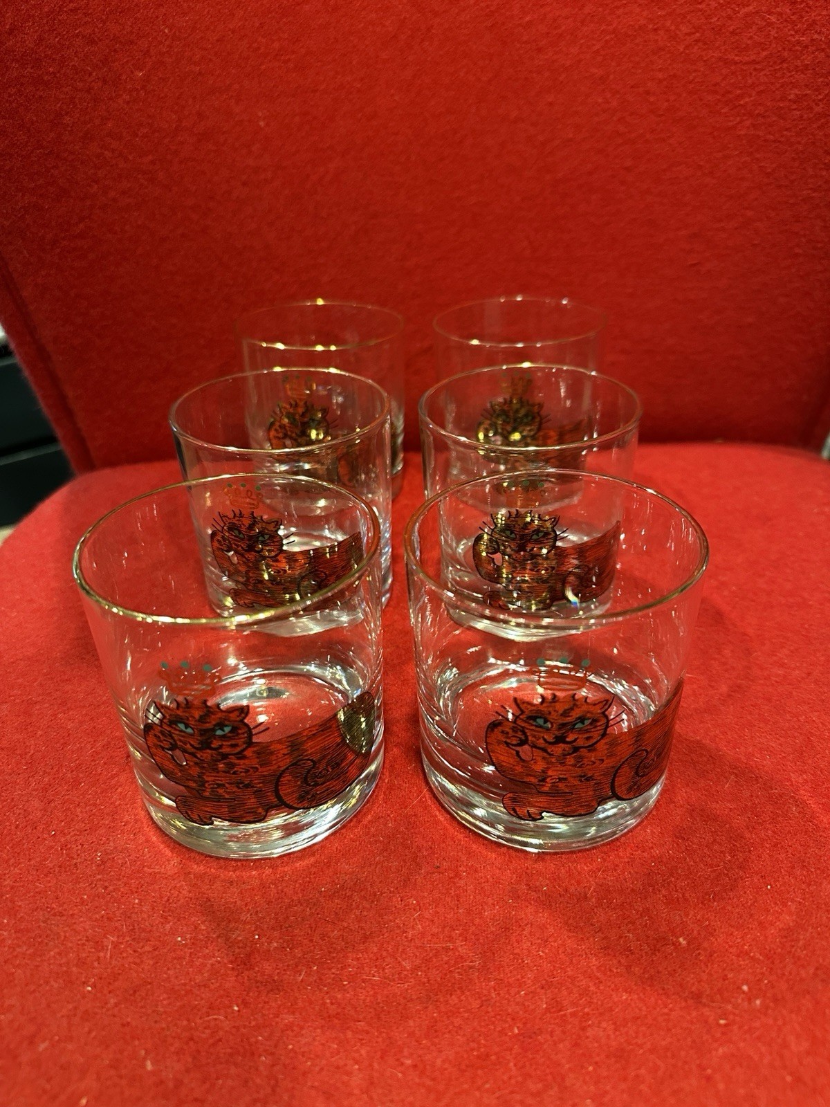 Rare VTG Couroc Monterey King Cat Lowball Glasses Set 6 MCM Cera Style MINT Rare VTG Couroc Monterey King Cat Lowball Glasses Set 6 MCM Cera Style MINT