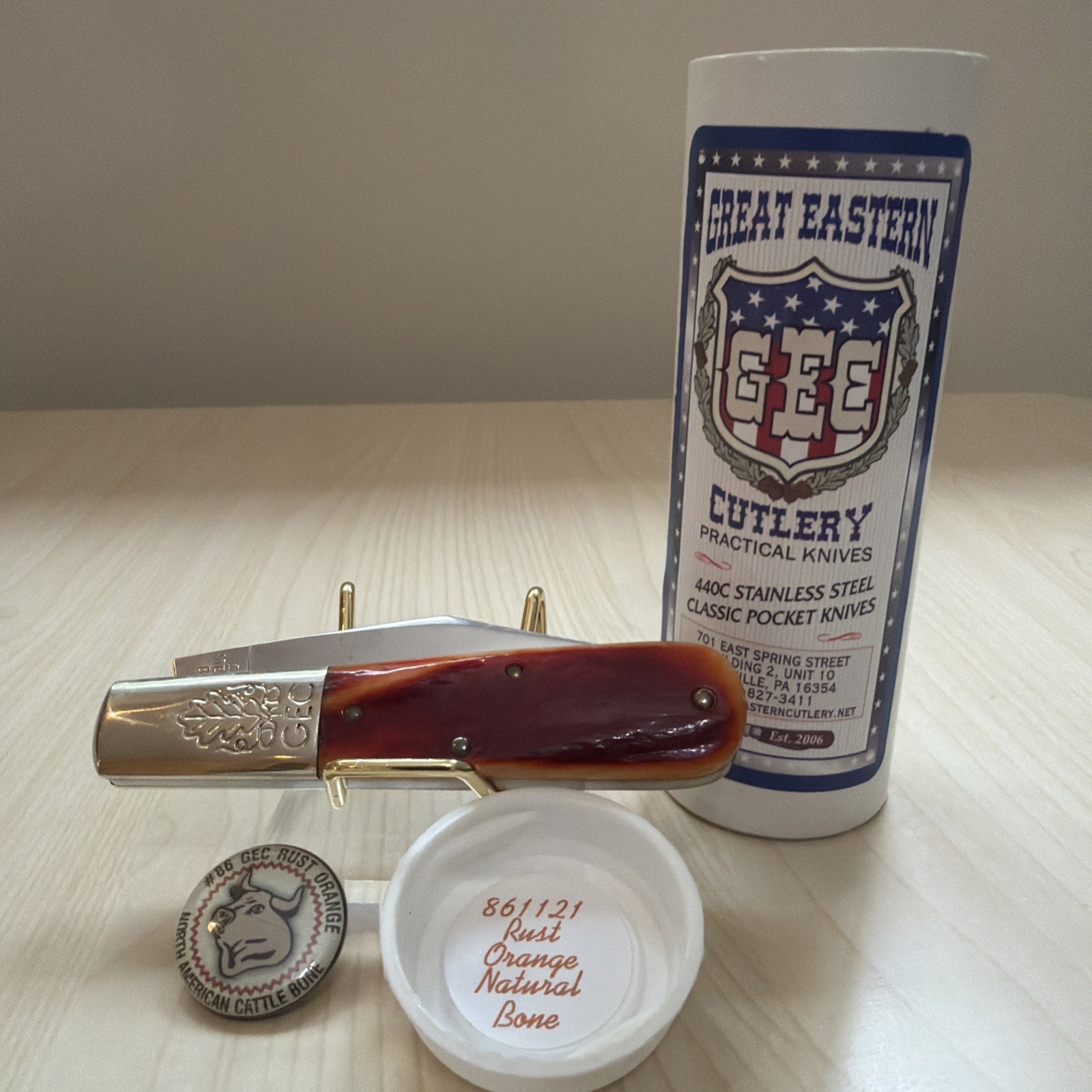 NEW GEC Great Eastern Cutlery #861121 Rust Orange Natural Bone