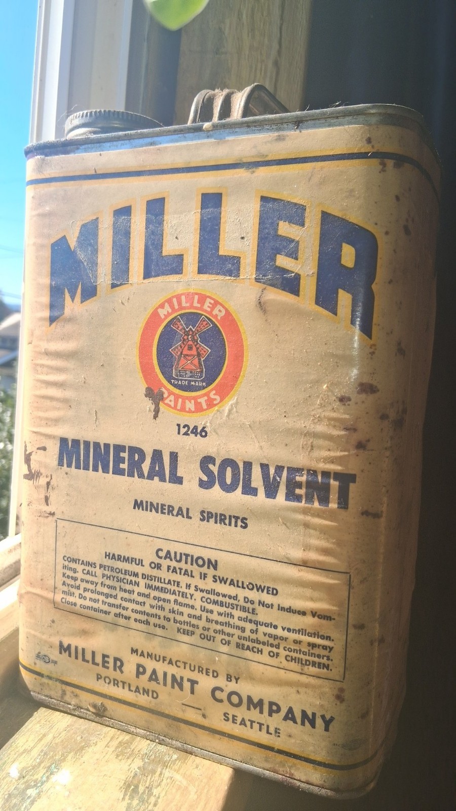 Vintage Miller Paint Co Portland Seattle Mineral Solvent Can #1246 Vintage Miller Paint Co Portland Seattle Mineral Solvent Can #1246