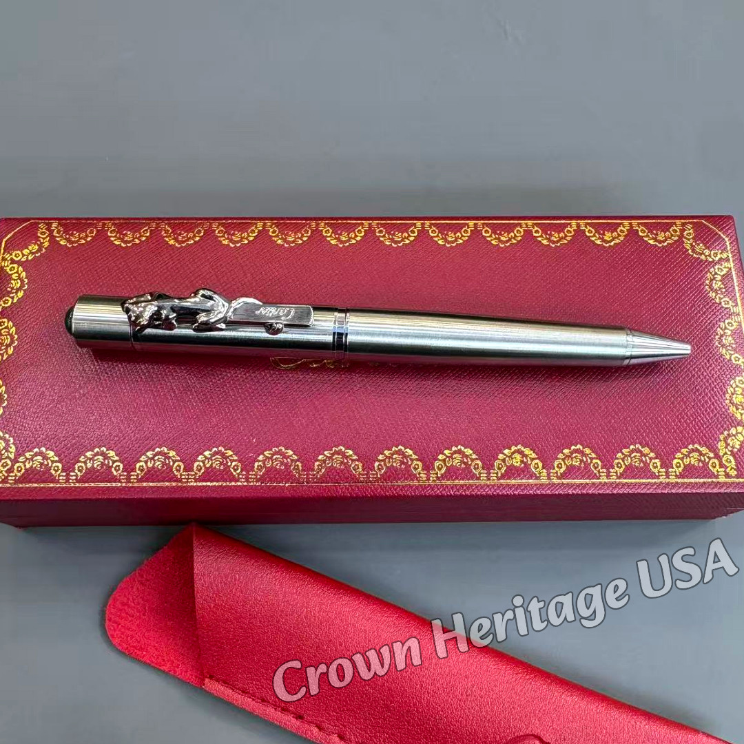 CARTIER Full Silver Tone Ballpoint Pen Panther Clip Luxury Writing Collectible CARTIER Full Silver Tone Ballpoint Pen Panther Clip Luxury Writing Collectible