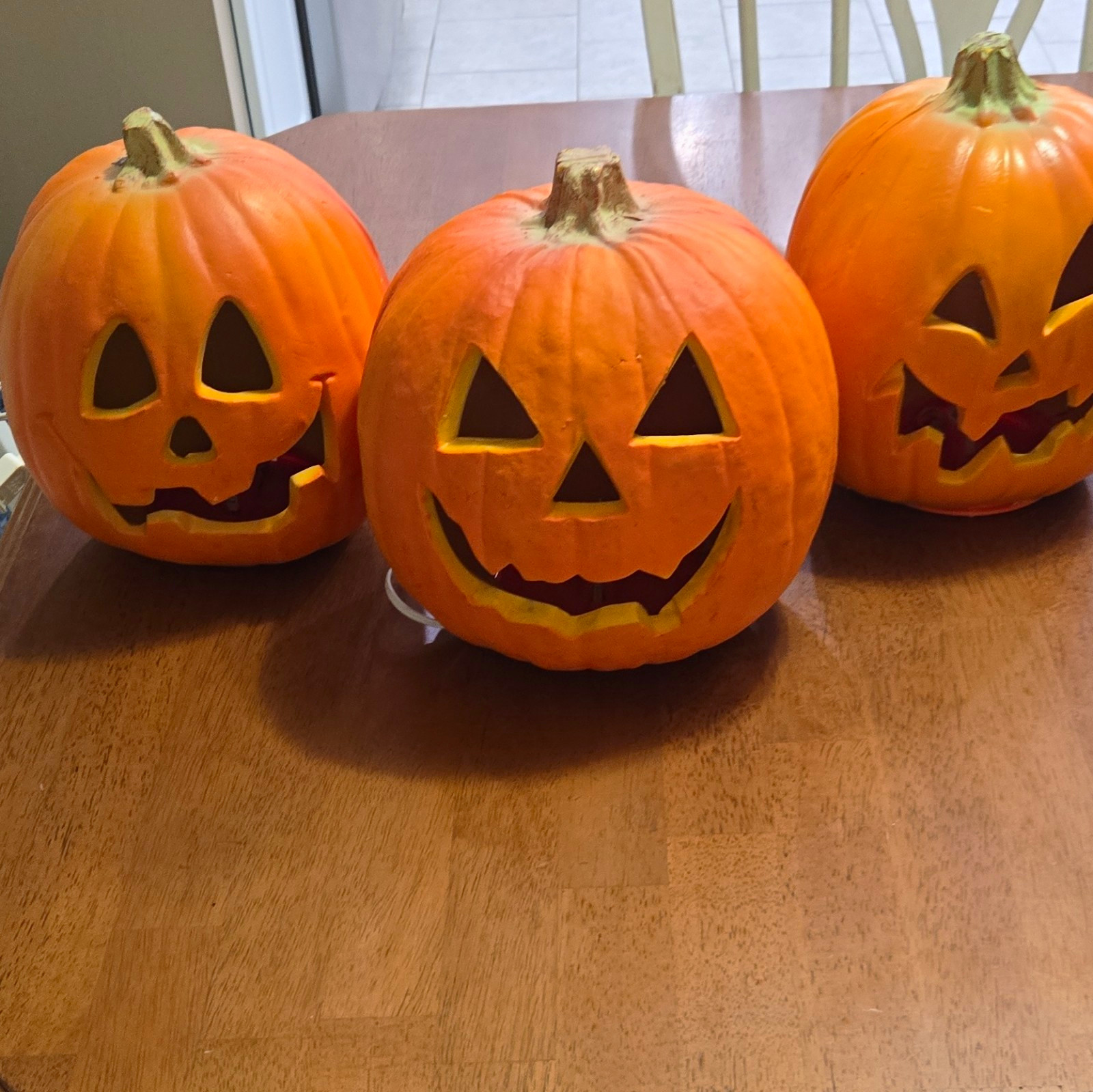 Set of 3 Orange Plastic Jack-o'-lantern Pumpkins Halloween Decorations Set of 3 Orange Plastic Jack-o'-lantern Pumpkins Halloween Decorations