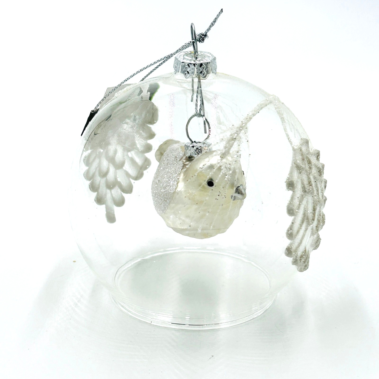 Sullivans Clear Dome Christmas Ornament Bell w/White Glass BIrd Clapper