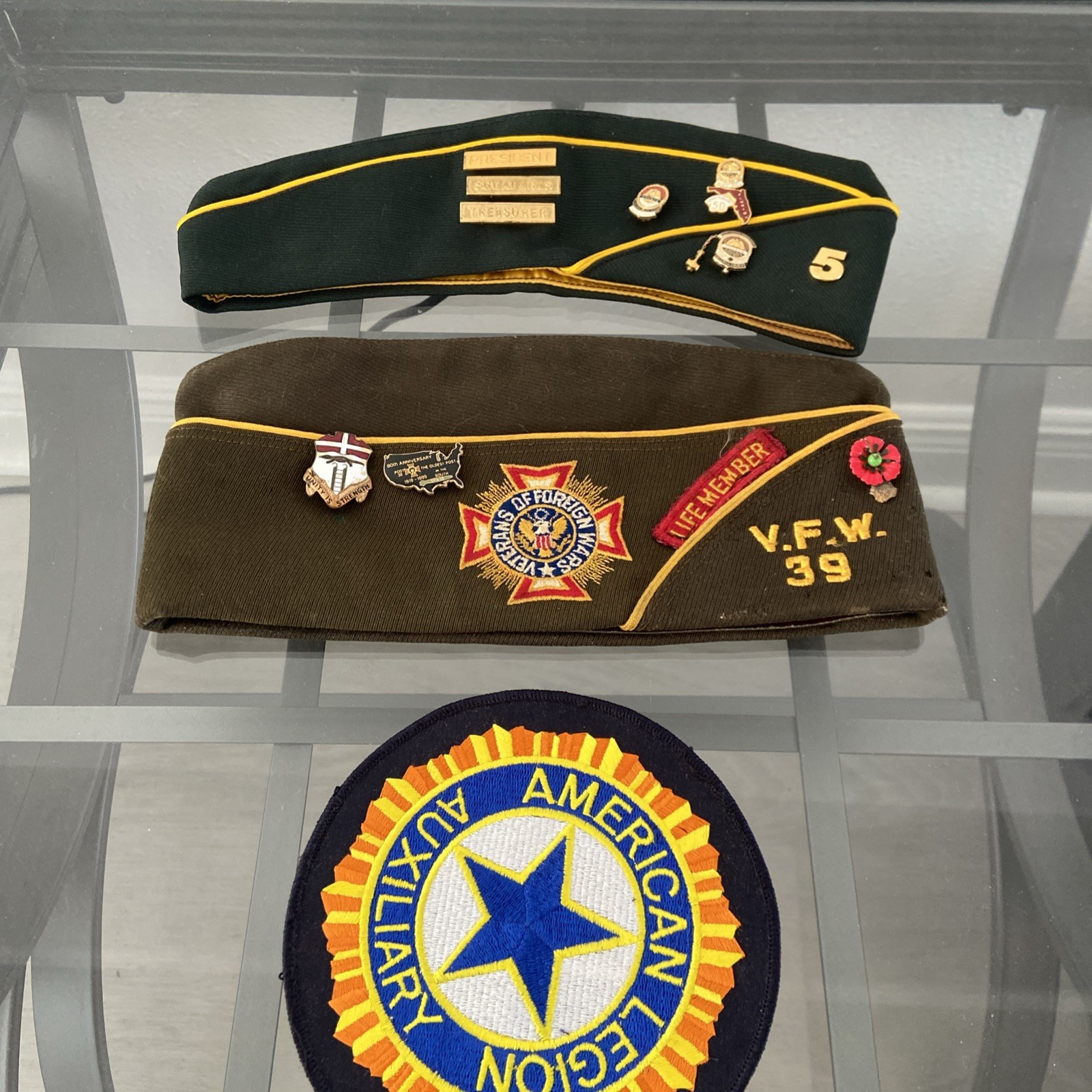 Vintage VFW 39 Veterans of Foreign Wars Caps Pins American Legion Patch Lot