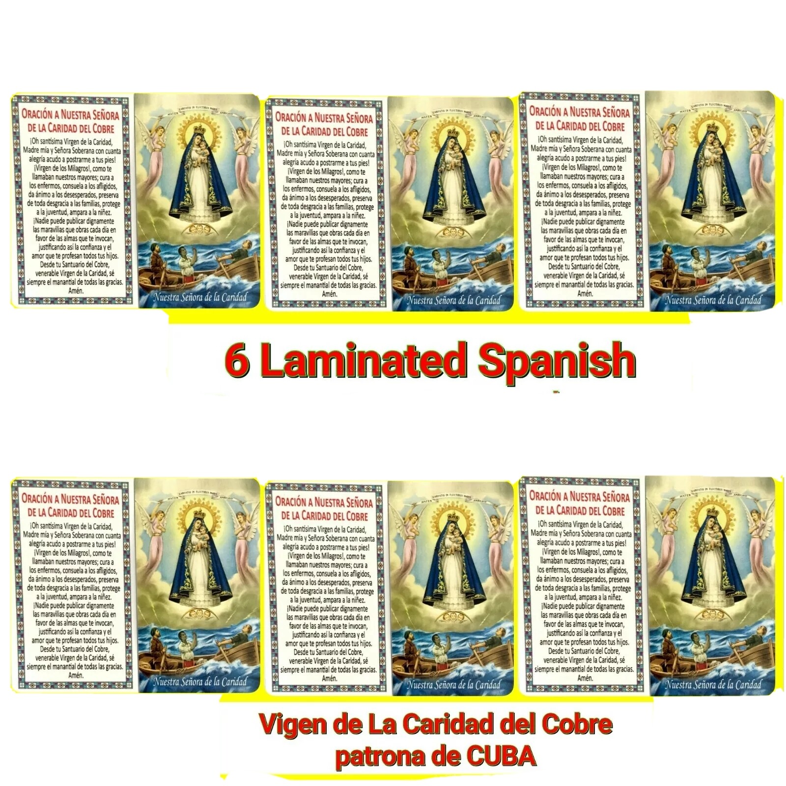 6 Caridad del Cobre Estampa Oracion laminada CUBA Spanish Prayer 3.5"X 2"