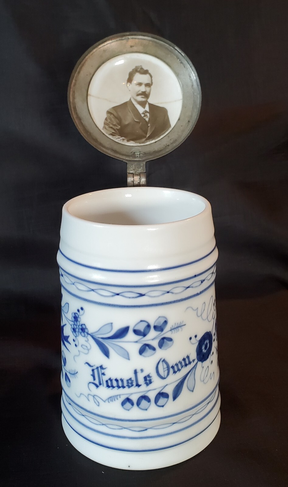Antique Faust's Own Porcelain Beer Stein w/Lithophane Bottom Circa 1880's RARE
