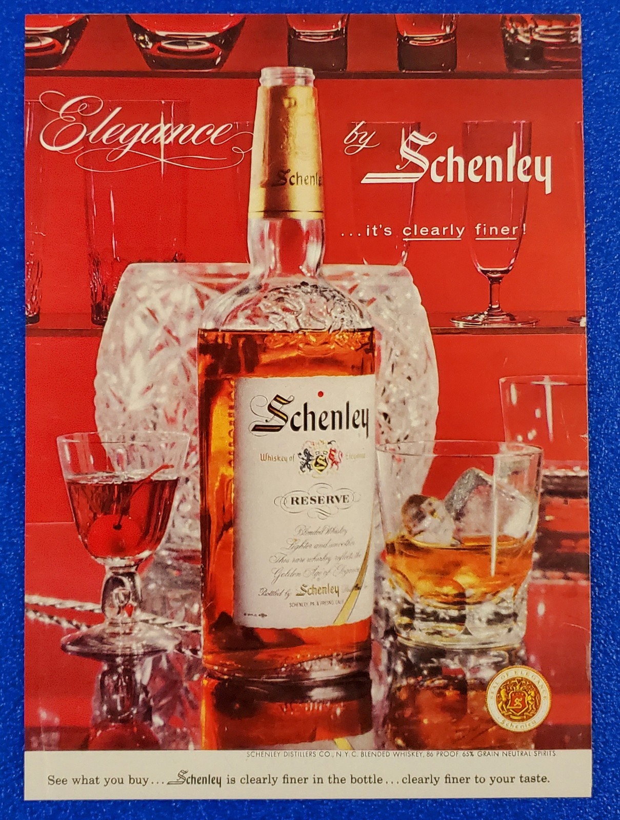 1957 SCHENLEY RESERVE BLENDED WHISKEY VINTAGE LIQUOR PRINT AD "ELEGANCE"
