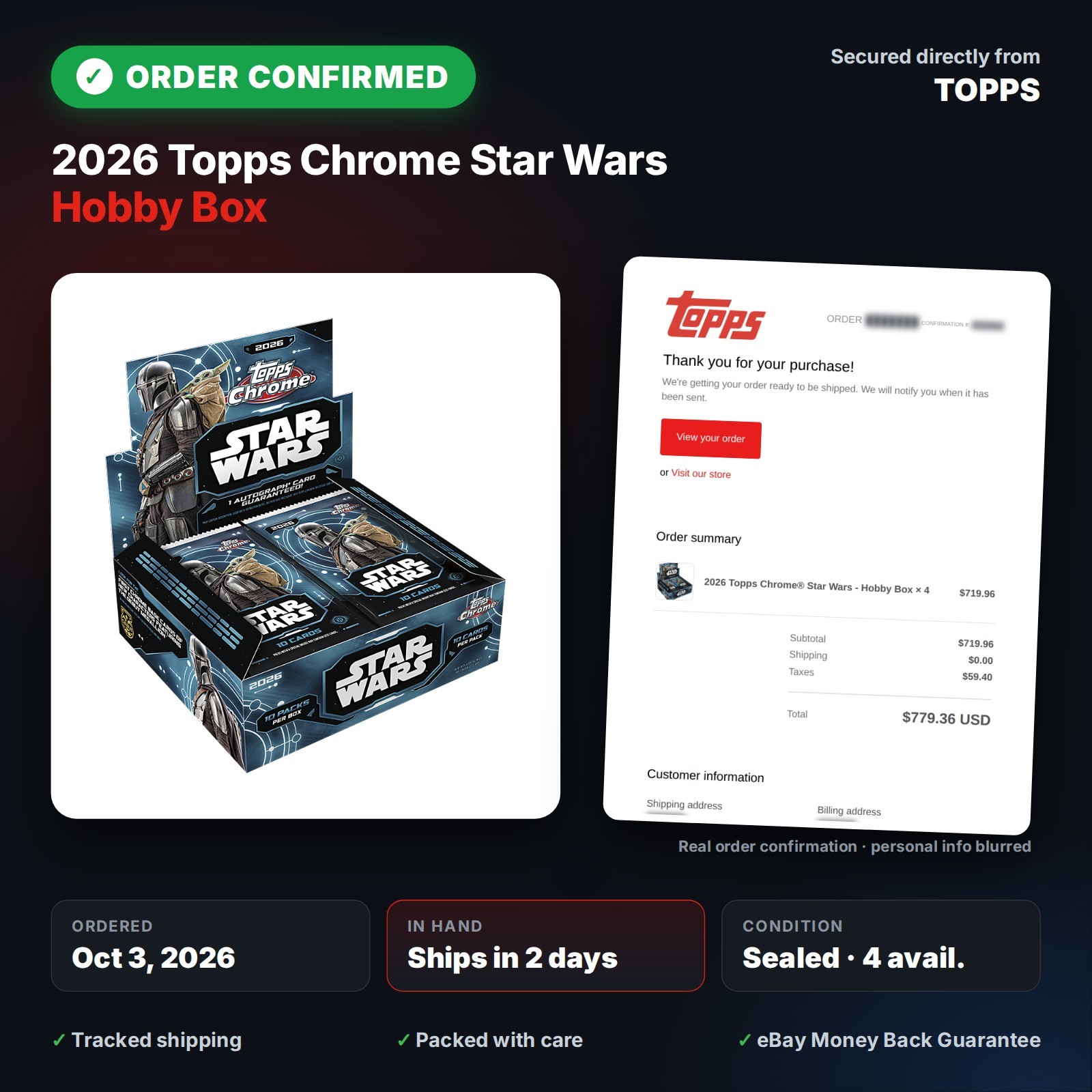 2026 Topps Chrome Star Wars Hobby Box Sealed - IN HAND Ships Fast - Wholesale 2026 Topps Chrome Star Wars Hobby Box Sealed - IN HAND Ships Fast - Wholesale