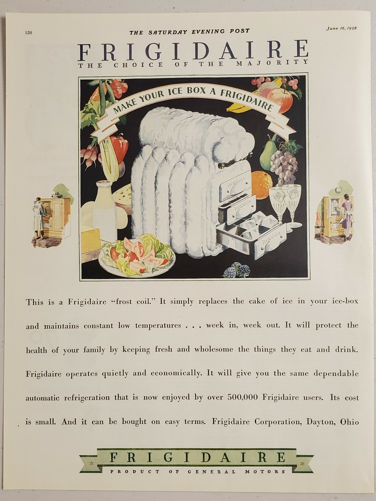 1928 Print Ad Frigidaire Frost Coil for Ice Box Make Refrigerator Dayton,OH