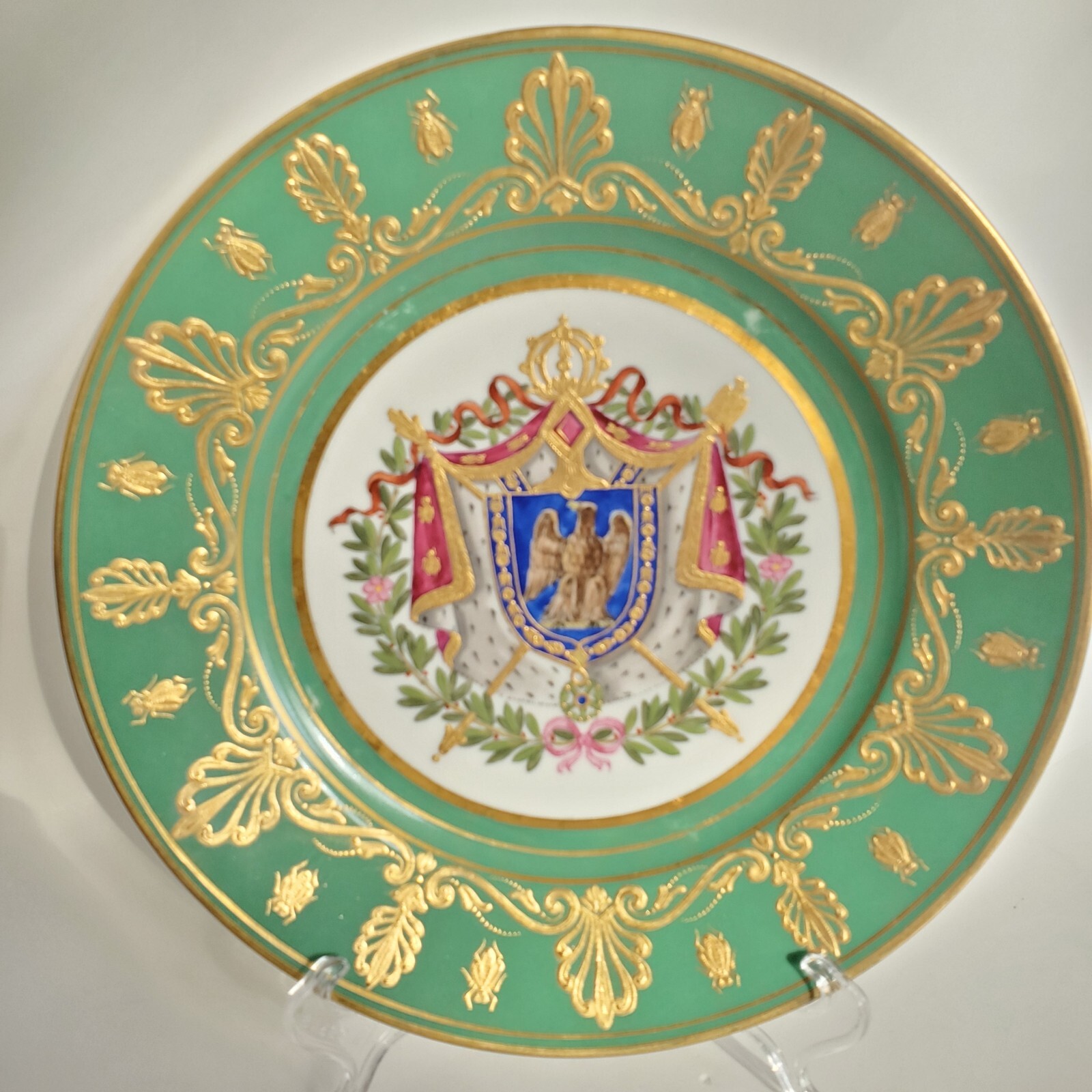 French Empire Old Paris Eagle Heraldic Plate for Napoleon's Marechal Lefebvre French Empire Old Paris Eagle Heraldic Plate for Napoleon's Marechal Lefebvre