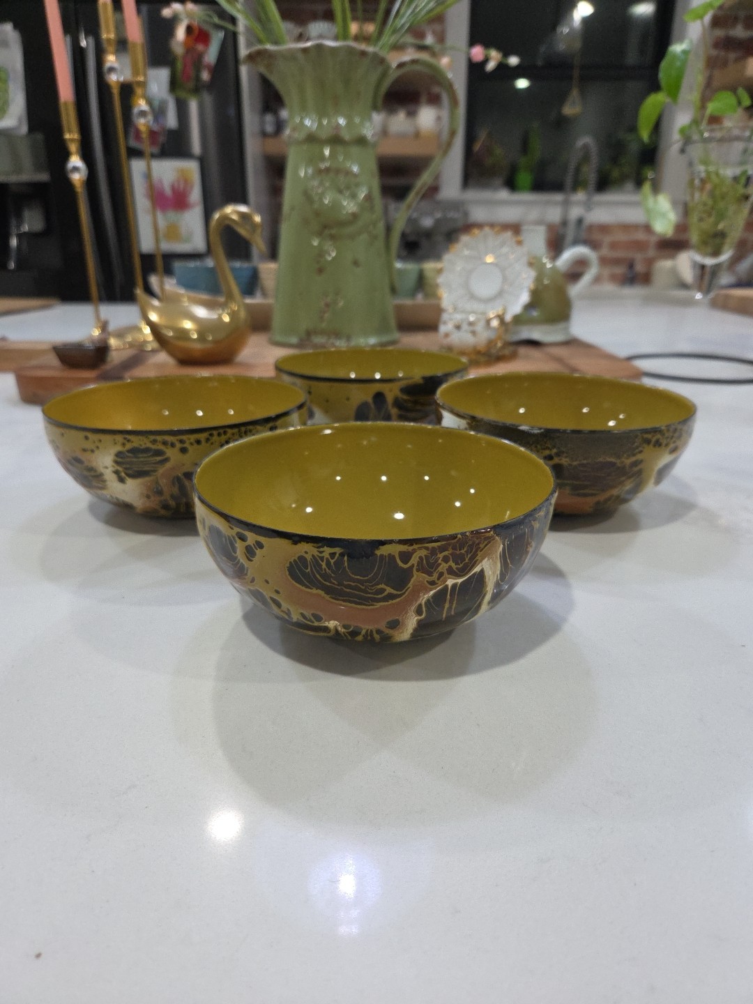 Vintage Set Of 4 60s Hanova of Pasadena Lava Glazed Enamel Steel Bowl MCM Decor Vintage Set Of 4 60s Hanova of Pasadena Lava Glazed Enamel Steel Bowl MCM Decor