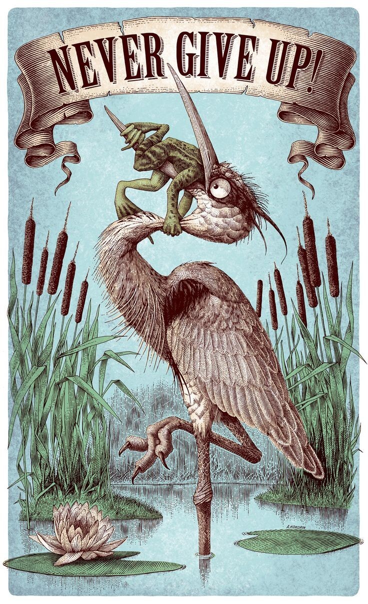 Vintage Repro "Never Give Up" Repro Print Poster