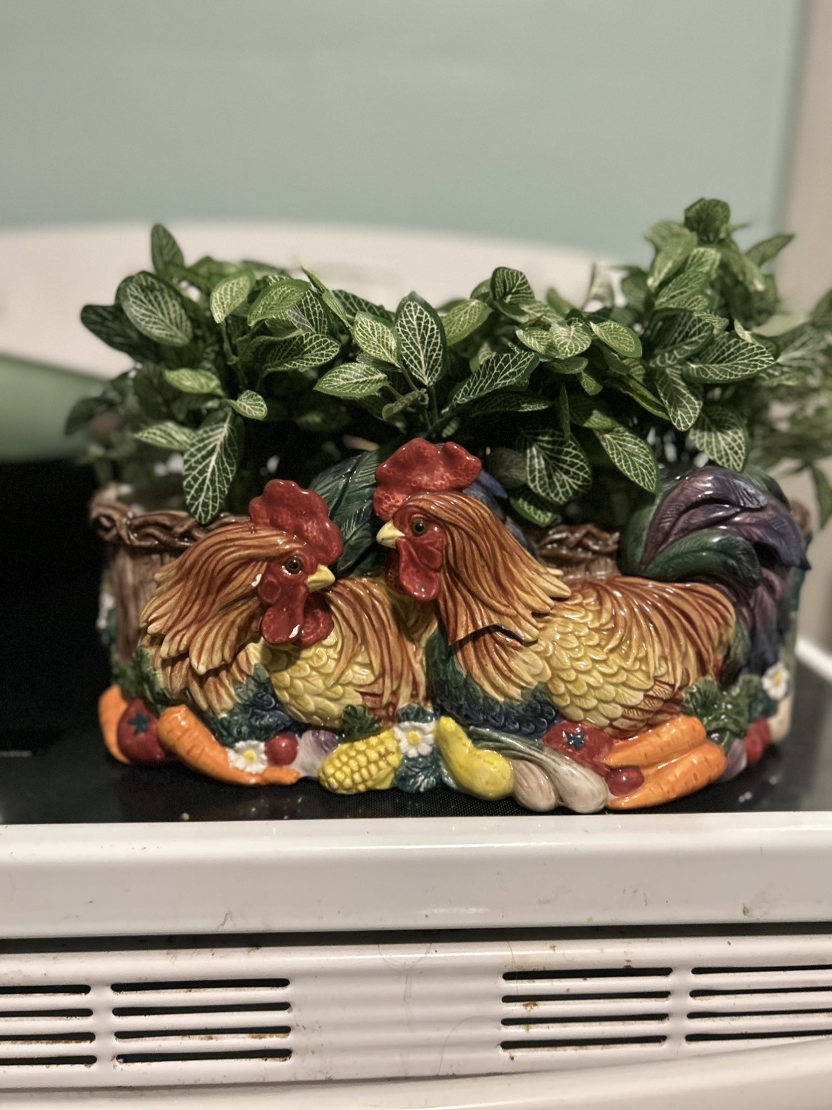 RARE Vintage Fitz & Floyd Coq Du Village Rooster 3 Herb Pots/Tray Planter *READ RARE Vintage Fitz & Floyd Coq Du Village Rooster 3 Herb Pots/Tray Planter *READ