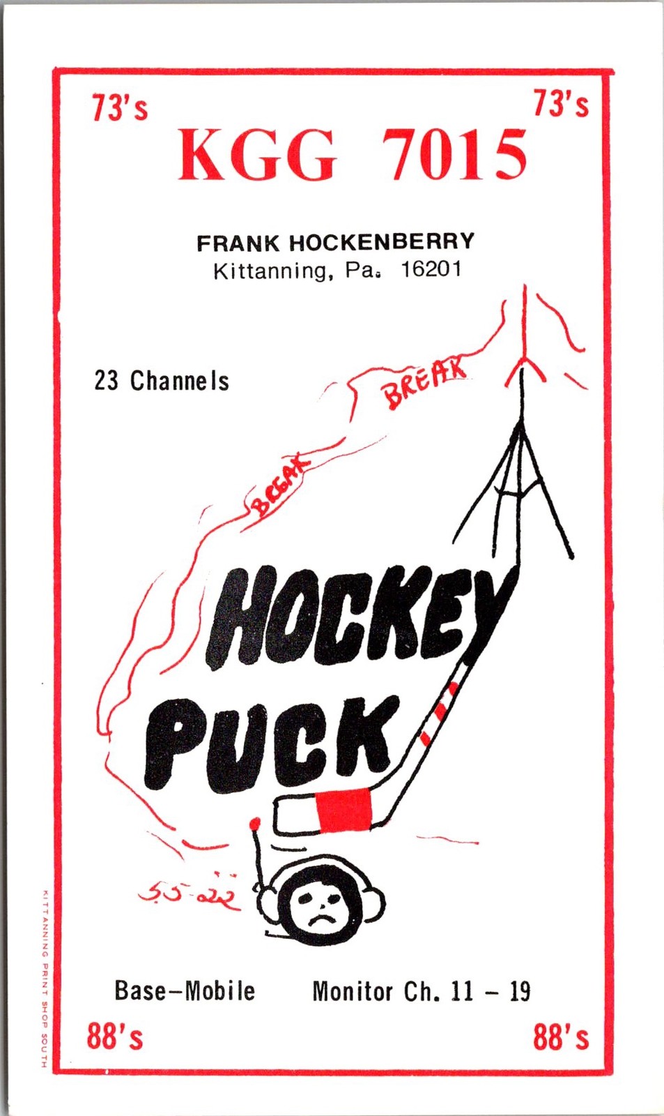Frank Hockenberry Kittanning PA Vintage QSL Ham Radio Card 5P21-28
