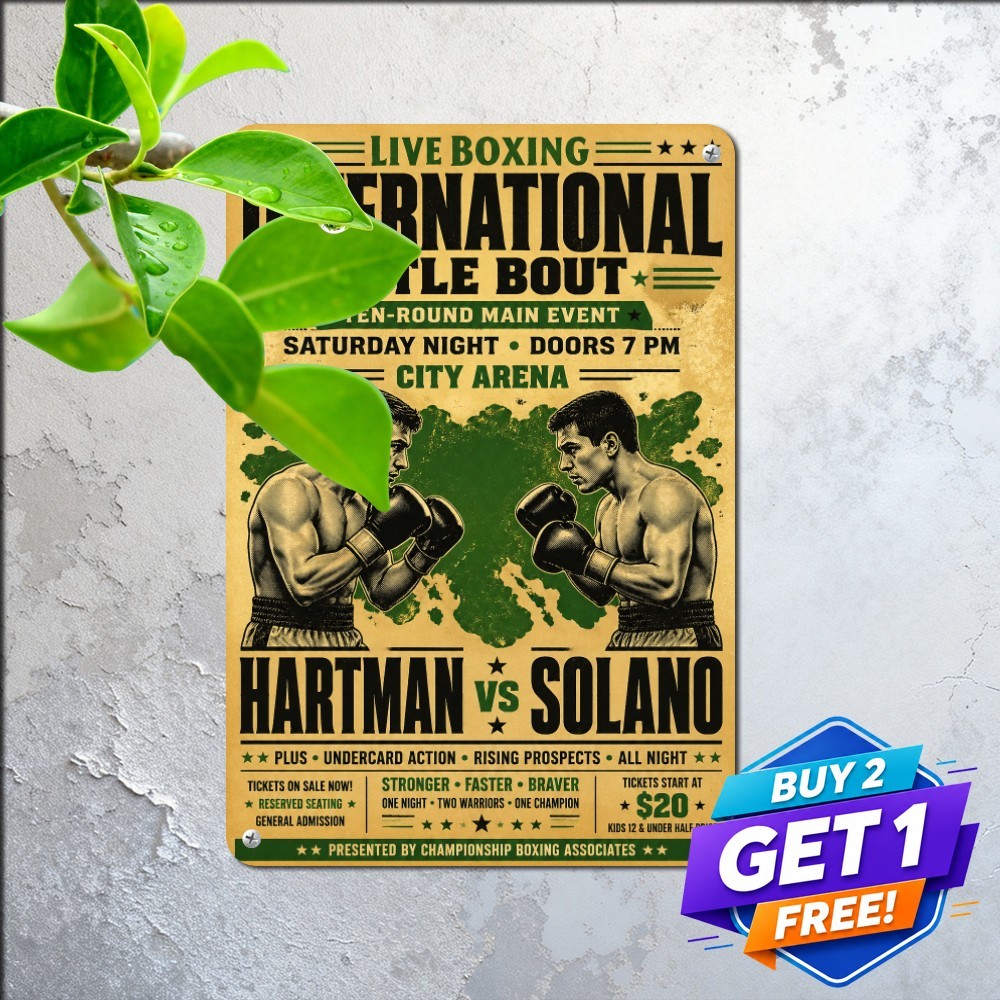 Historic Heavyweight Boxing Match Sign Classic Fight Night Metal Wall Plaque Historic Heavyweight Boxing Match Sign Classic Fight Night Metal Wall Plaque